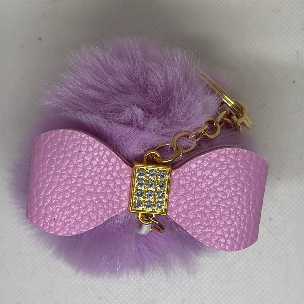 Pink/Purple Rhinestone Pom Pom Keychain - Picture 12 of 15